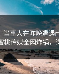 【震惊】当事人在昨晚遭遇mitao勾魂摄魄，蜜桃传媒全网炸锅，详情探秘